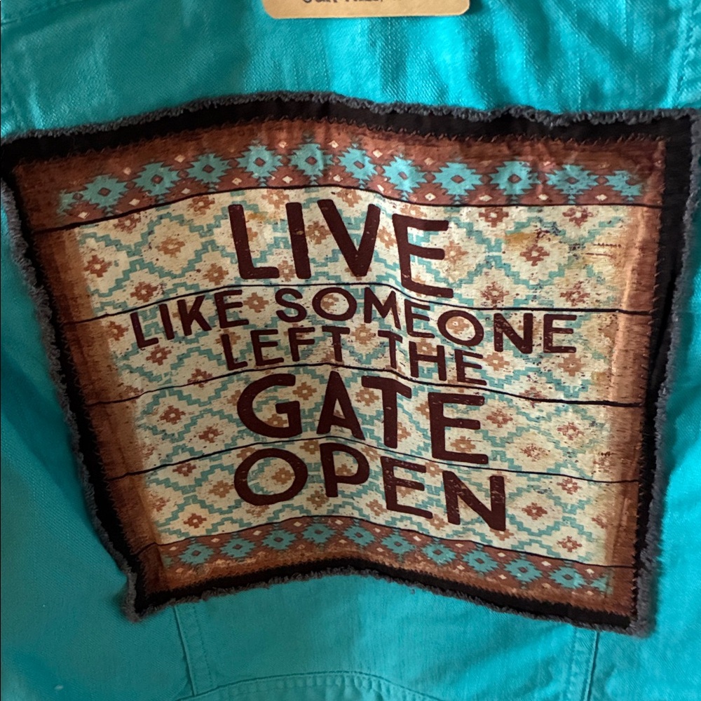 Upcycled Talbots sz S Turquoise Denim Jacket nwt from upcycled boutique Western - Picture 3 of 6